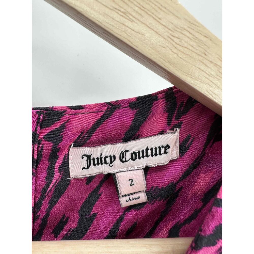 Juicy Couture Pink Animal Print Short Sleeve Silk Blouse Women Size 2 - Picture 4 of 8